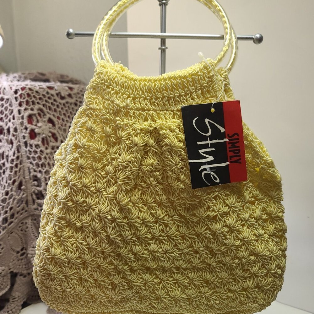 Simply Style Women's Yellow Small Woven Hand Bag Round Clear Handles NWT